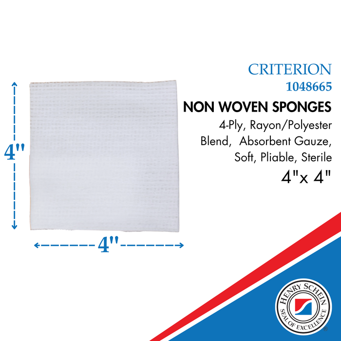Henry Schein Criterion 4x4” Non-Woven Sponge- Rayon/Polyester Blend, 4-Ply, Sterile- 50/PK