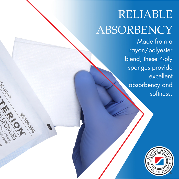 Henry Schein Criterion 4x4” Non-Woven Sponge- Rayon/Polyester Blend, 4-Ply, Sterile- 50/PK