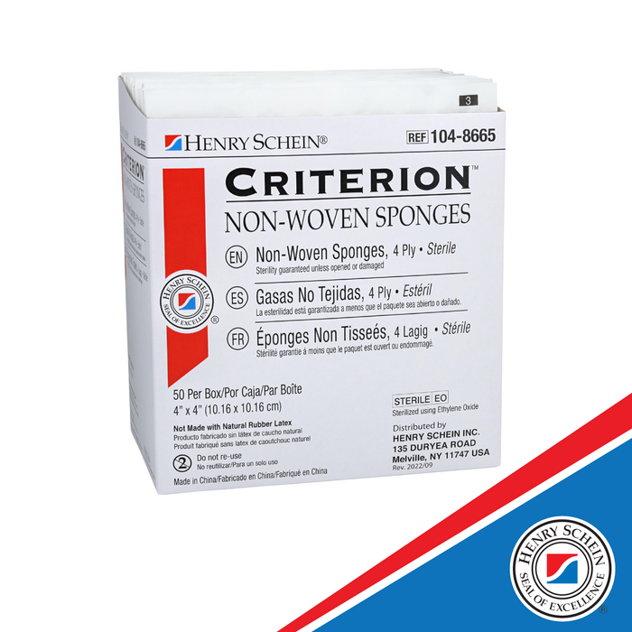 Henry Schein Criterion 4x4” Non-Woven Sponge- Rayon/Polyester Blend, 4-Ply, Sterile- 50/PK