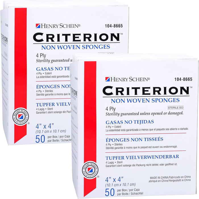 Henry Schein Criterion 4x4” Non-Woven Sponge- Rayon/Polyester Blend, 4-Ply, Sterile- 50/PK