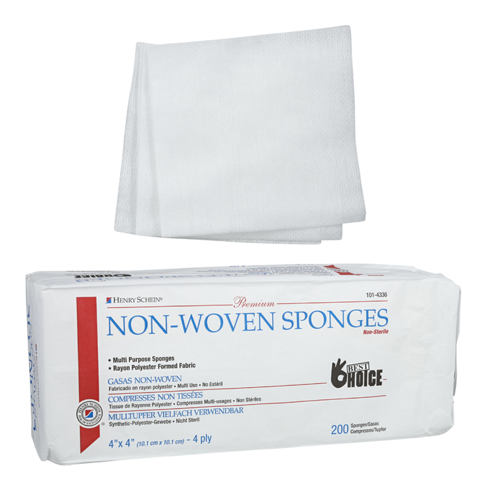 Henry Schein Premium Gauze, Rayon/Polyester Blend Non-Woven Sponges, 4 in x 4 in 4 Ply Non-Sterile, 4-Ply, 200/Pack