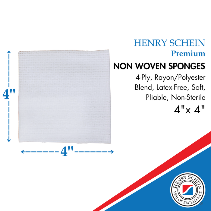 Henry Schein Premium Gauze, Rayon/Polyester Blend Non-Woven Sponges, 4 in x 4 in 4 Ply Non-Sterile, 4-Ply, 200/Pack