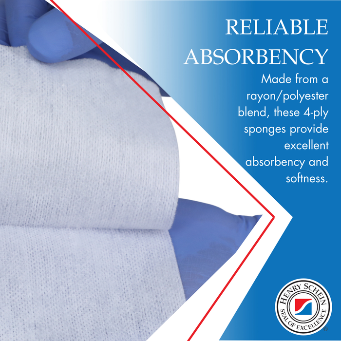 Henry Schein Premium Gauze, Rayon/Polyester Blend Non-Woven Sponges, 4 in x 4 in 4 Ply Non-Sterile, 4-Ply, 200/Pack