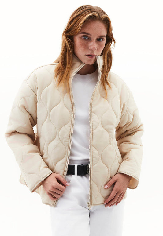 High Collar Quilted Coat - FEATHER GRAY