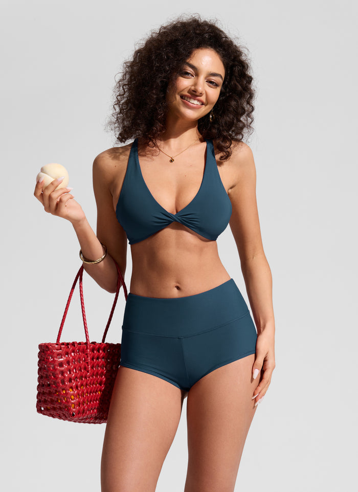 CRZ YOGA Women's Swimwear High Rise Boyshort Bikini Bottom 2.5'' Insignia Blue