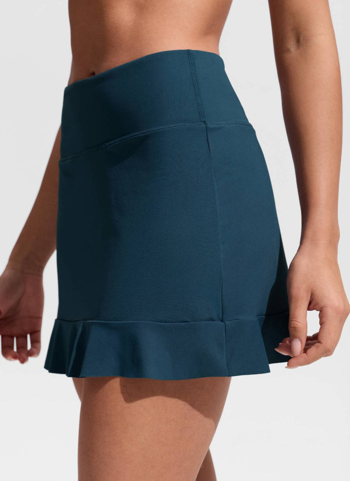 CRZ YOGA Women's Swimwear High Rise Built-in Brief Ruffle Swim Skirts Insignia Blue