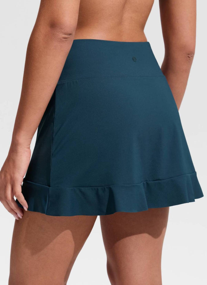 CRZ YOGA Women's Swimwear High Rise Built-in Brief Ruffle Swim Skirts Insignia Blue
