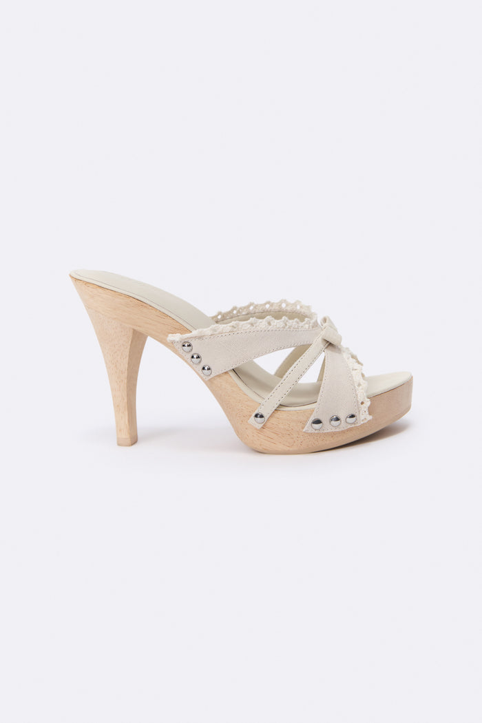 Holly Wooden Platform Sandal in Ivory
