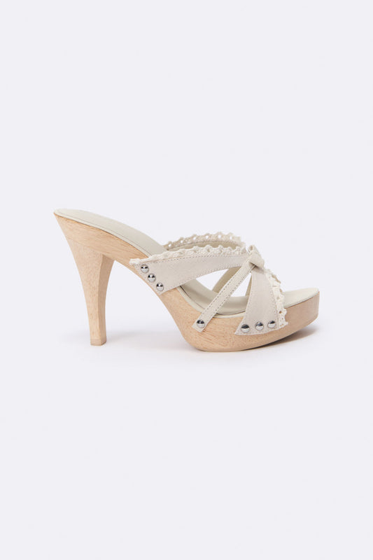 Holly Wooden Platform Sandal in Ivory