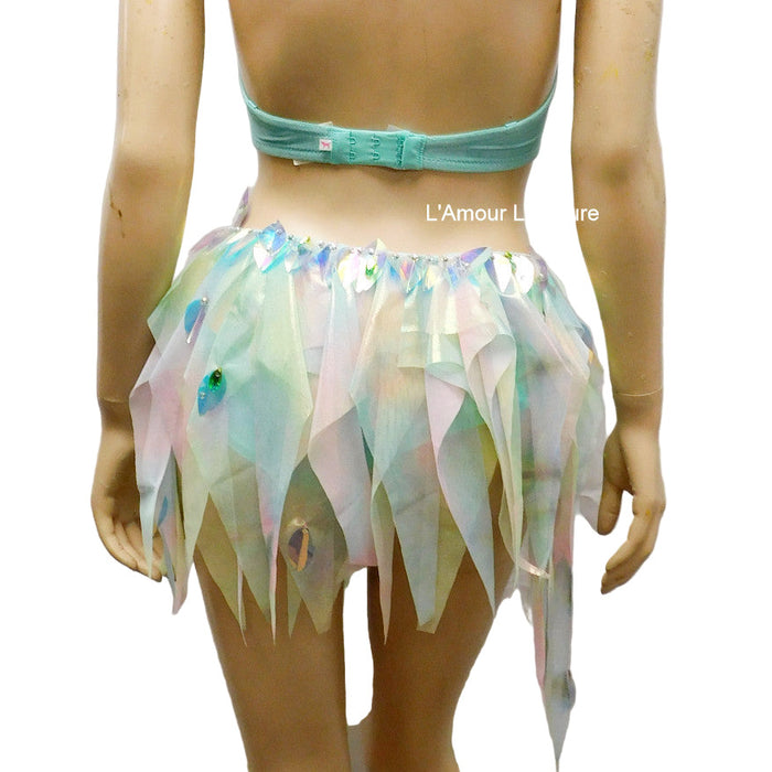 Holographic Pastel Rainbow Flower Fairy Bra and Bottom Costume Dance Rave Halloween