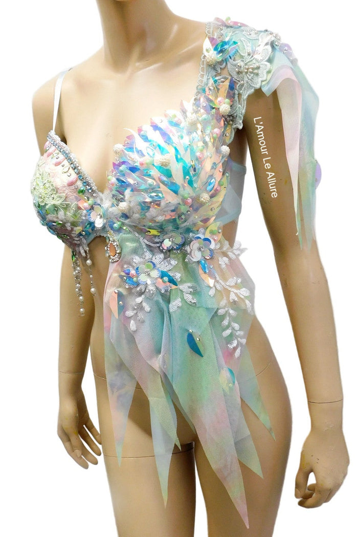 Holographic Pastel Rainbow Flower Fairy Bra Top Costume Dance Rave Halloween