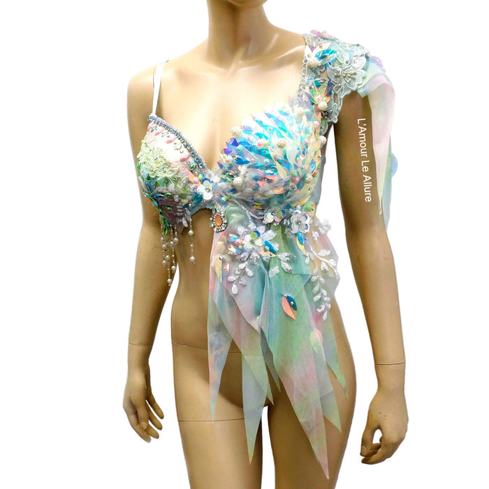 Holographic Pastel Rainbow Flower Fairy Bra Top Costume Dance Rave Halloween