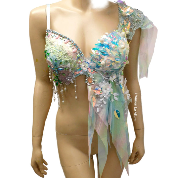 Holographic Pastel Rainbow Flower Fairy Bra Top Costume Dance Rave Halloween