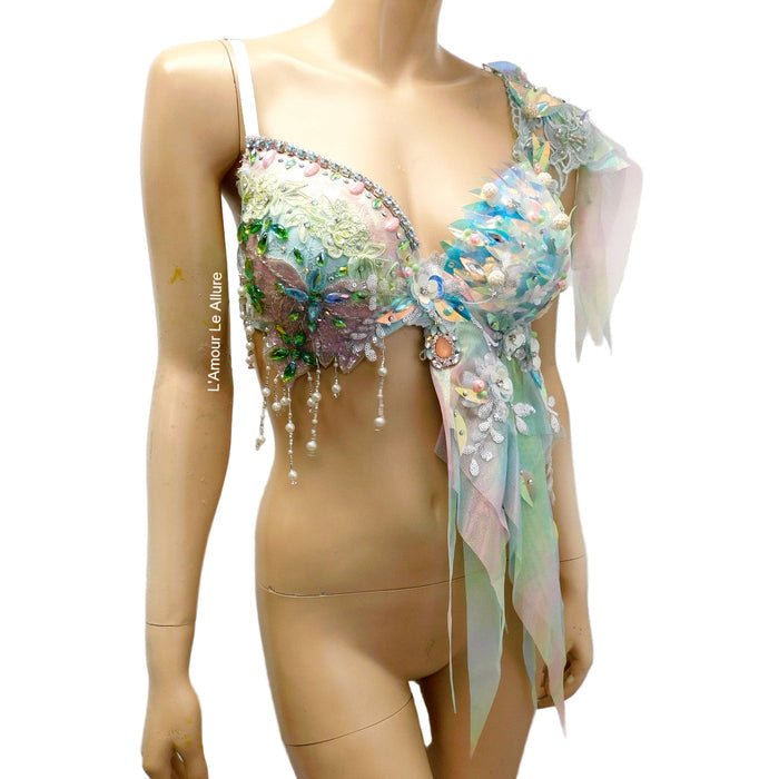 Holographic Pastel Rainbow Flower Fairy Bra Top Costume Dance Rave Halloween