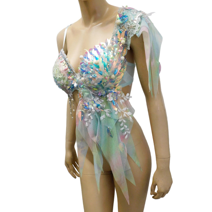 Holographic Pastel Rainbow Flower Fairy Bra Top Costume Dance Rave Halloween