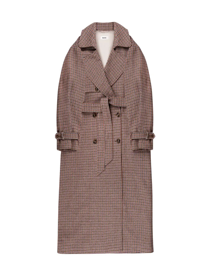 Houndstooth Check Belted Wool-Blend Trench Coat
