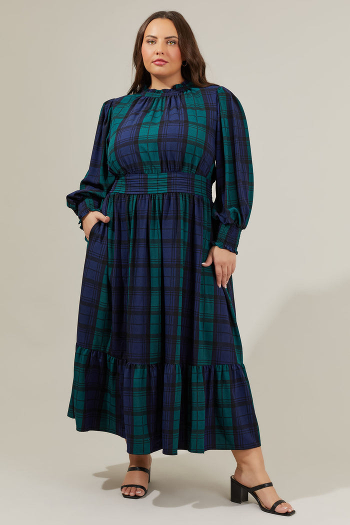 Hudson Plaid Caitlyn Smock Sleeve Midi Dress Curve