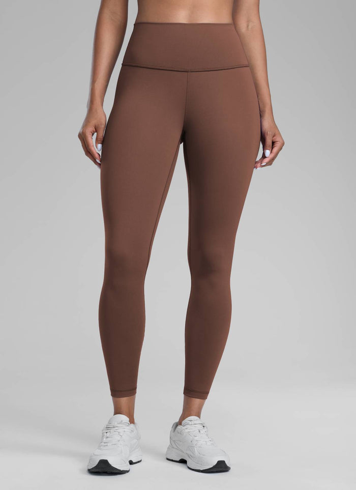 CRZ YOGA Women's Train High Rise Hugged Feel Compression Leggings 25'' Coffee Brown