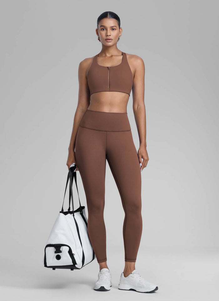 CRZ YOGA Women's Train High Rise Hugged Feel Compression Leggings 25'' Coffee Brown