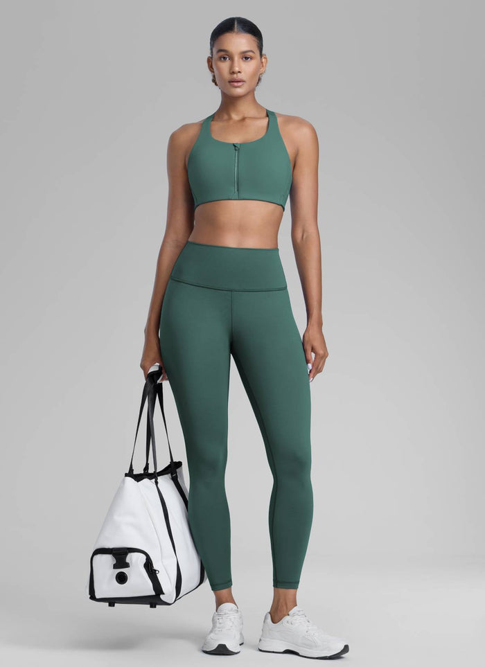 CRZ YOGA Women's Train High Rise Hugged Feel Compression Leggings 25'' Dark Forest Green