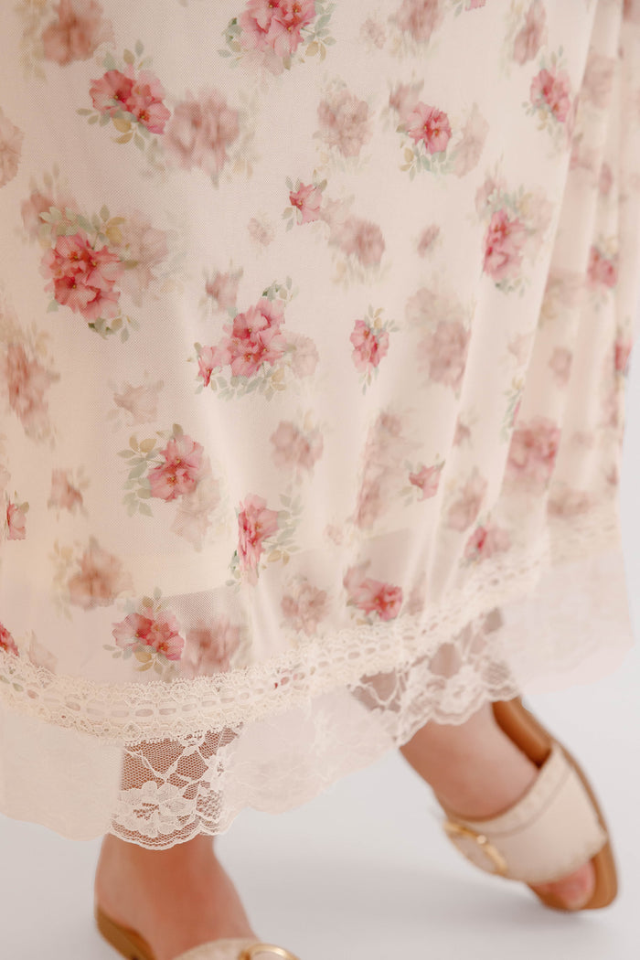Vintage Rose Floral Lace Trim Midi Dress – Romantic Cottagecore Slip Dress- BaeVely 90s Floral Dress