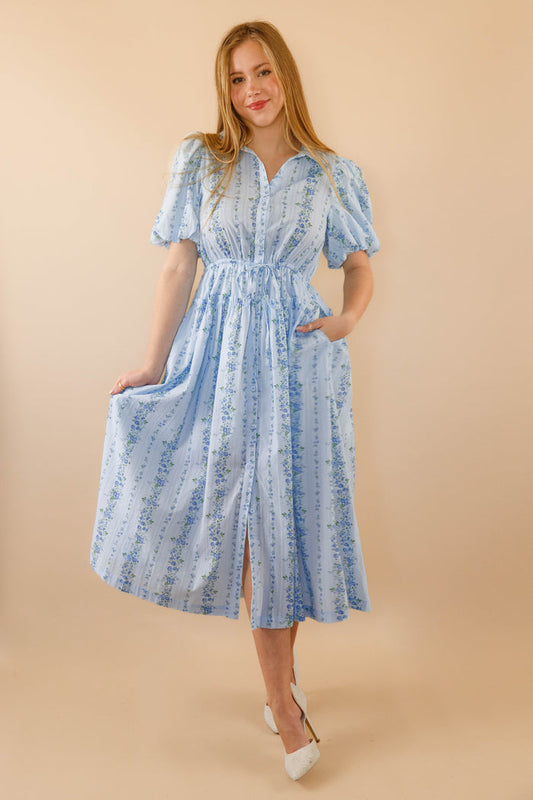 Women's Blue Floral Maxi Dress- Cotton Collar Maxi- Peach Love Dresses
