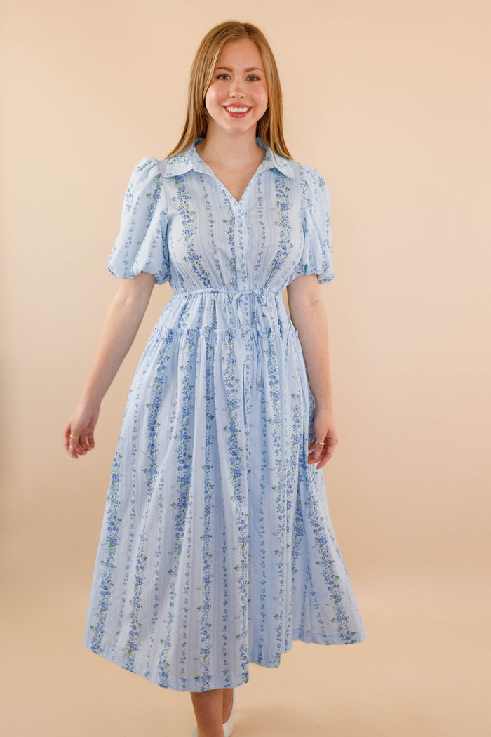 Women's Blue Floral Maxi Dress- Cotton Collar Maxi- Peach Love Dresses