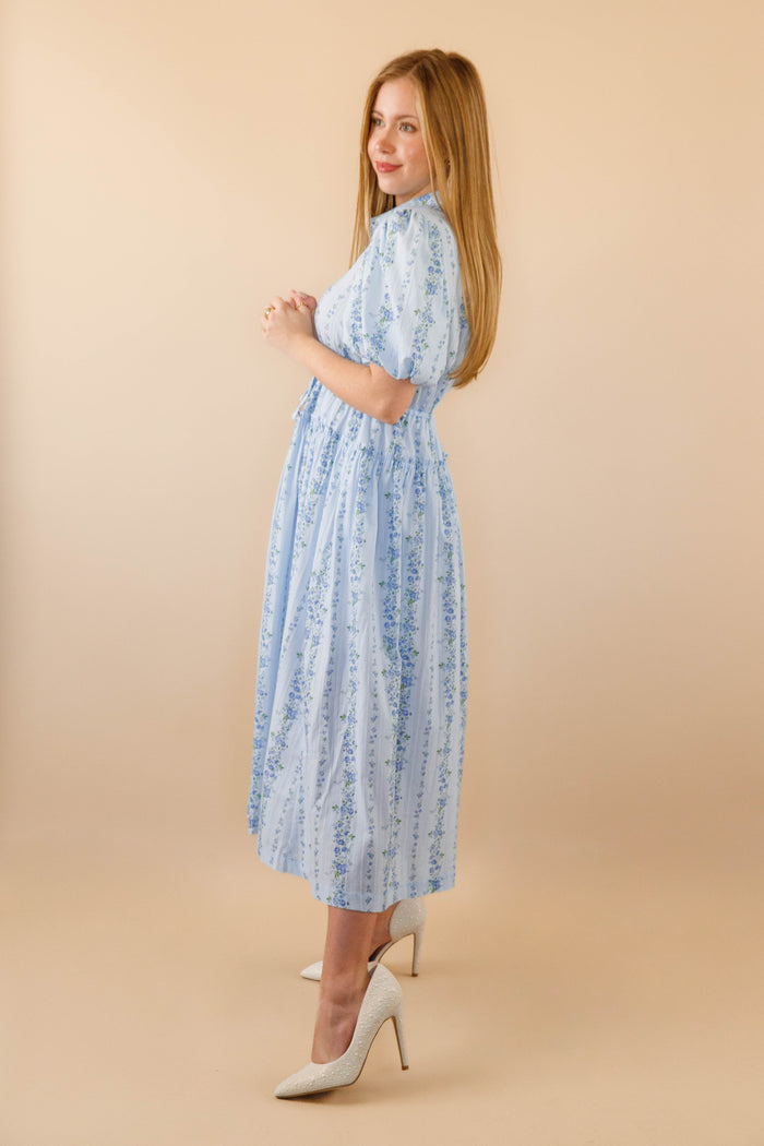Women's Blue Floral Maxi Dress- Cotton Collar Maxi- Peach Love Dresses