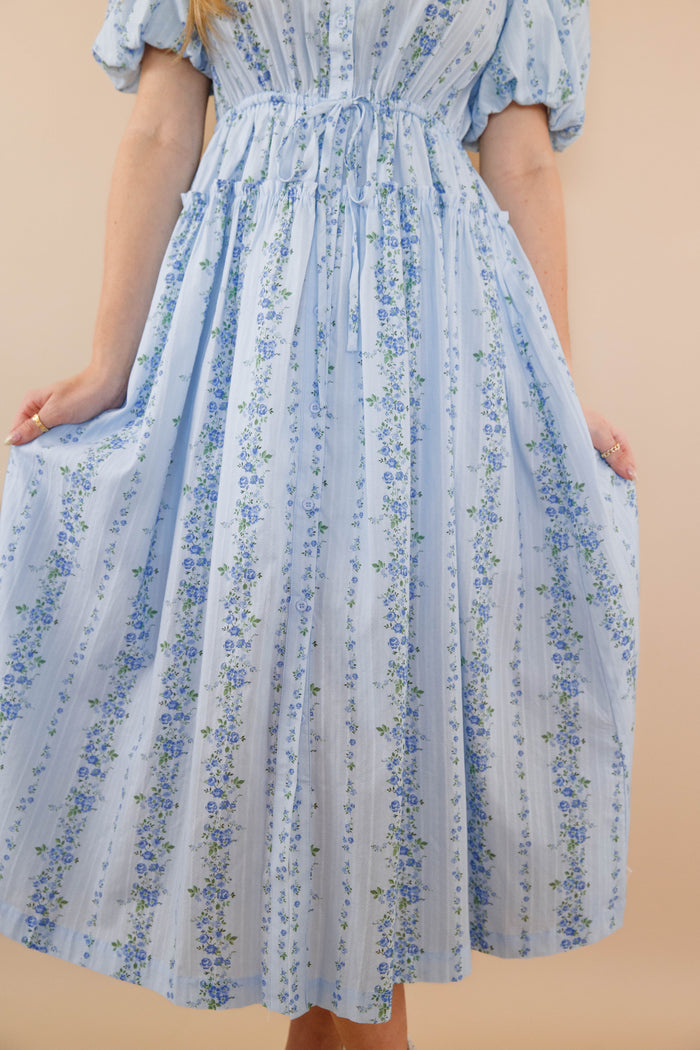 Women's Blue Floral Maxi Dress- Cotton Collar Maxi- Peach Love Dresses