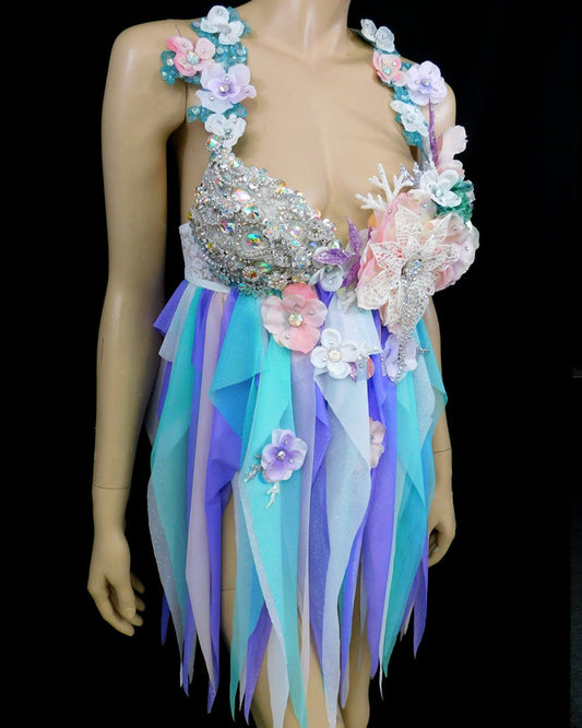 Iridescent Pastel Flower Fairy Babydoll Dress Bra Costume