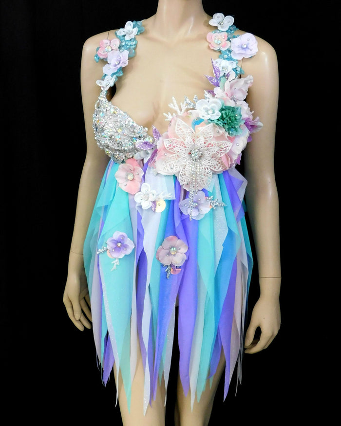 Iridescent Pastel Flower Fairy Babydoll Dress Bra Costume