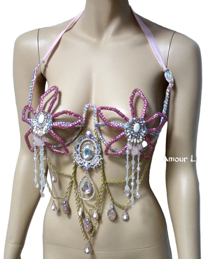 Iridescent Pink Flower Chain Samba Dance Carnival Top