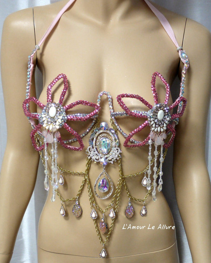 Iridescent Pink Flower Chain Samba Dance Carnival Top