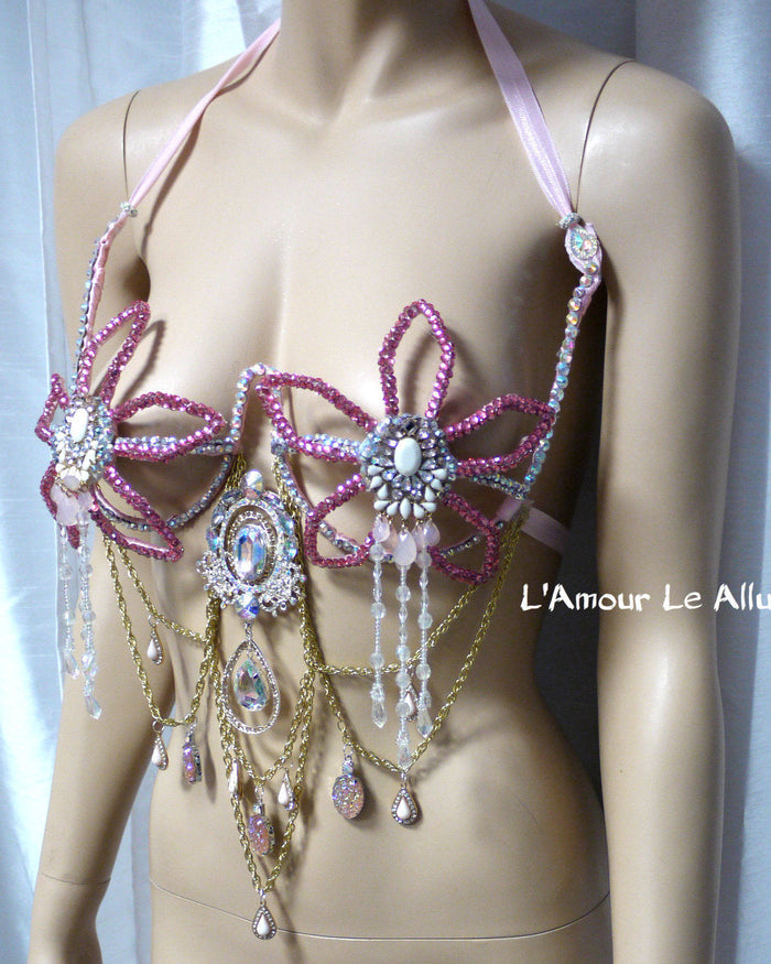 Iridescent Pink Flower Chain Samba Dance Carnival Top