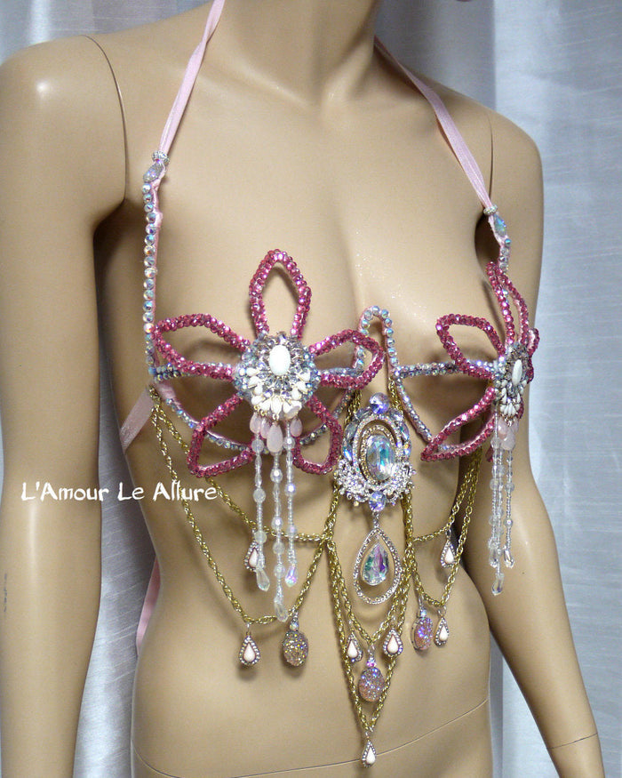 Iridescent Pink Flower Chain Samba Dance Carnival Top