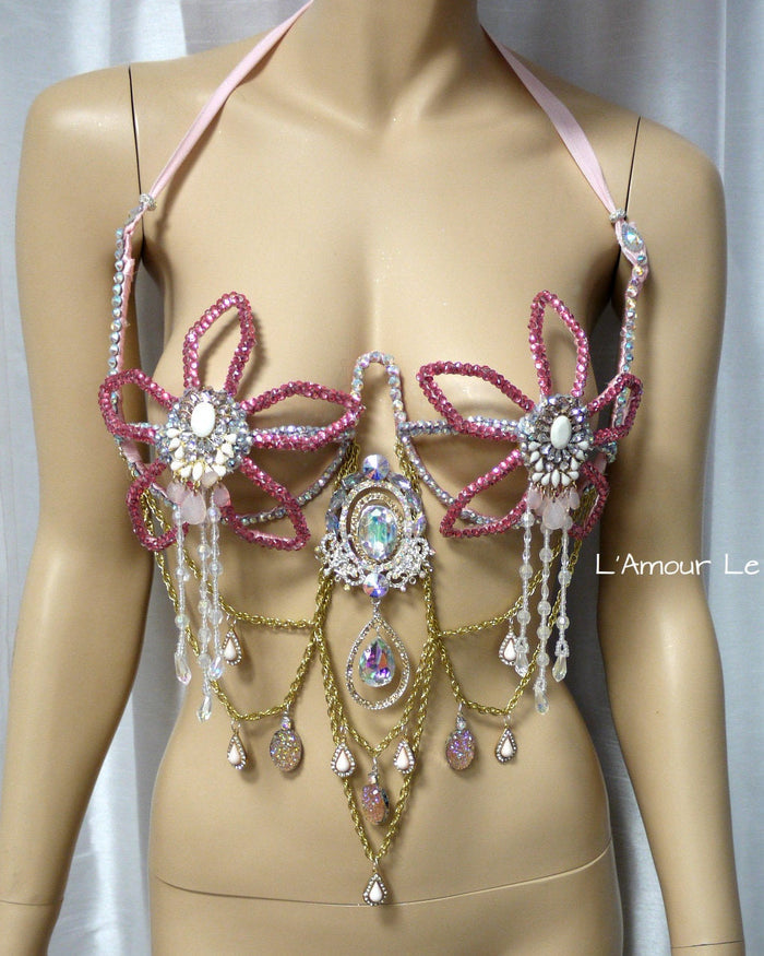 Iridescent Pink Flower Chain Samba Dance Carnival Top