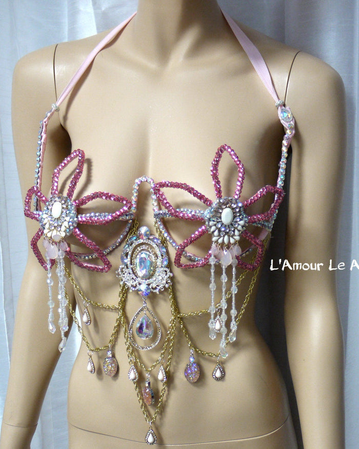 Iridescent Pink Flower Chain Samba Dance Carnival Top