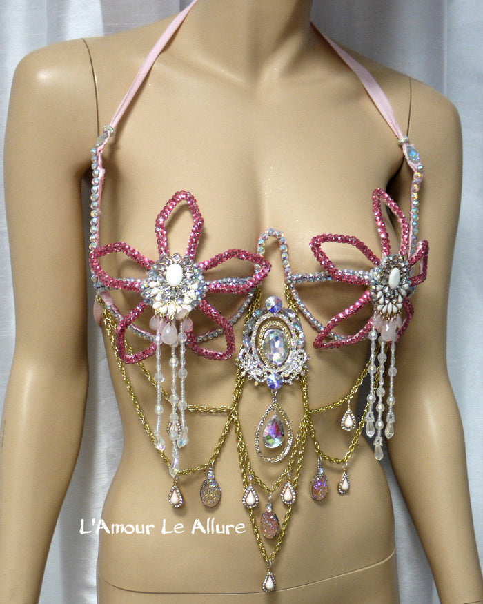 Iridescent Pink Flower Chain Samba Dance Carnival Top