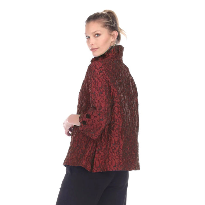 Jacquard Ruffle Collar Jacket In Red - 2455TAF-RD
