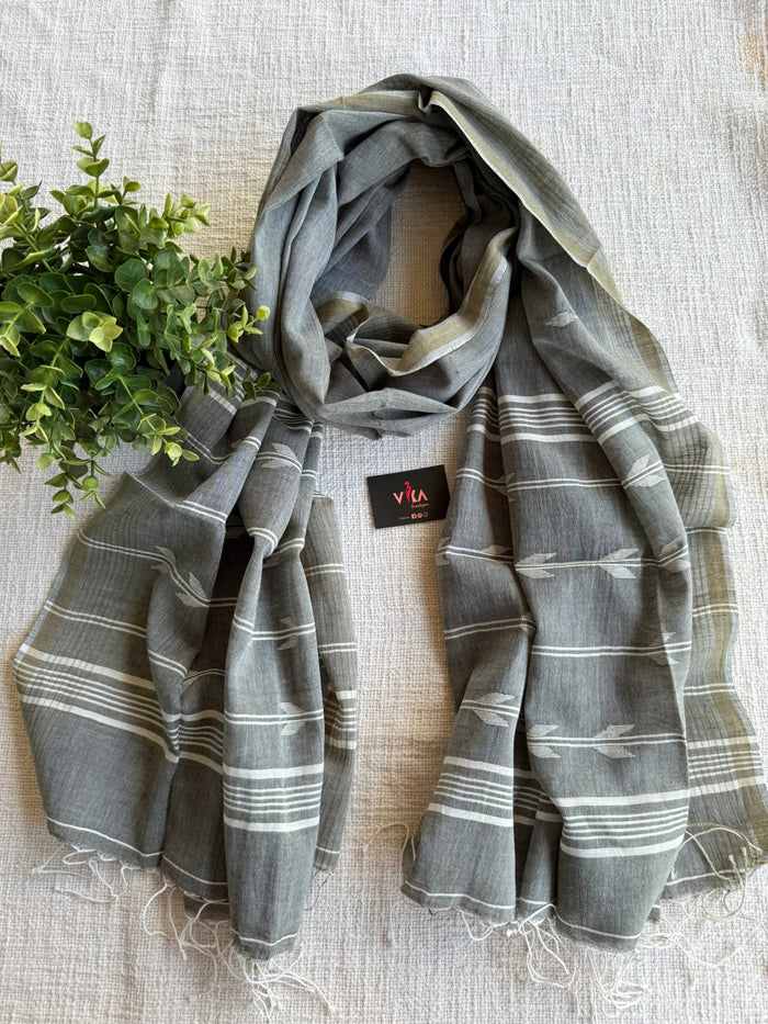 Jamdani Handloom Cotton Stole with Tassels