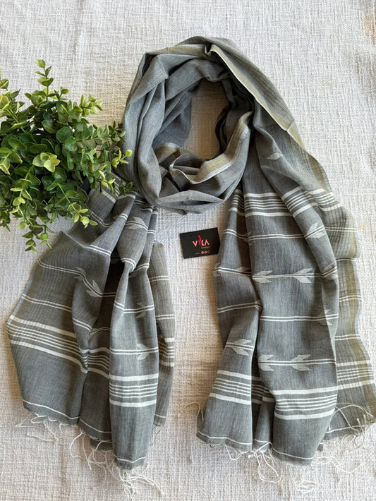 Jamdani Handloom Cotton Stole with Tassels