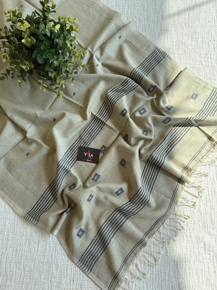 Jamdani Handloom Cotton Stole with Tassels