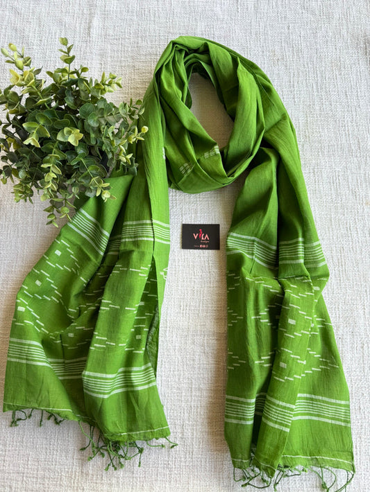 Jamdani Handloom Cotton Stole with Tassels