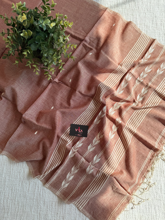 Jamdani Handloom Cotton Stole with Tassels