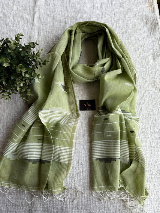Jamdani Handloom Cotton Stole with Tassels