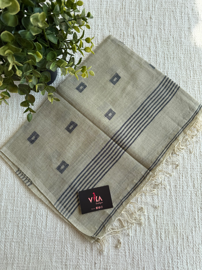 Jamdani Handloom Cotton Stole with Tassels
