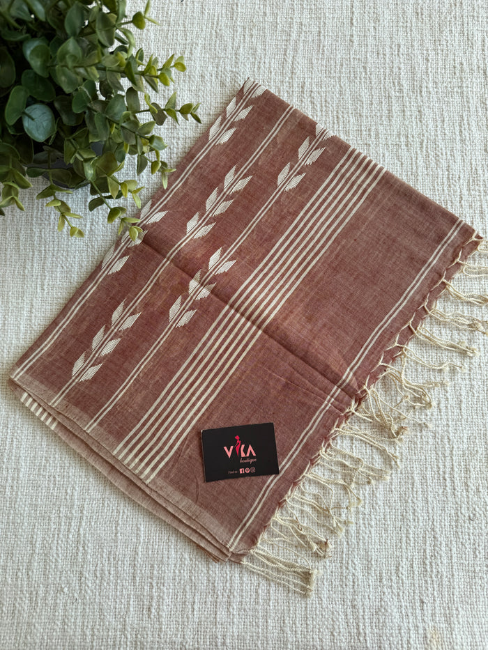Jamdani Handloom Cotton Stole with Tassels