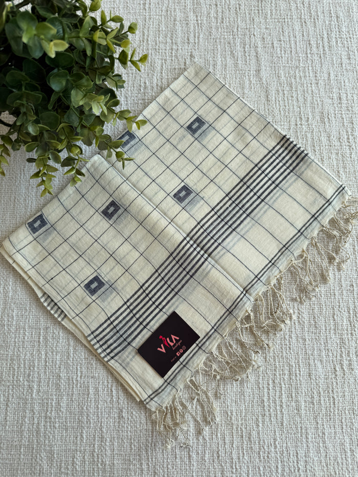 Jamdani Handloom Cotton Stole with Tassels