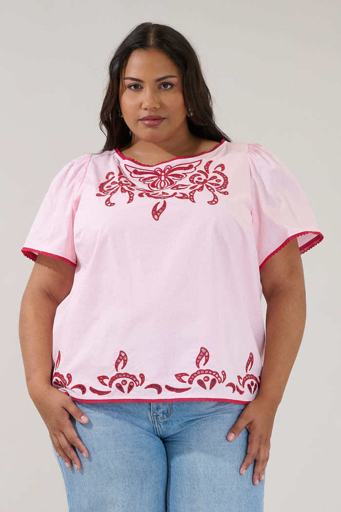 Jocie Embroidered Puff Sleeve Top Curve