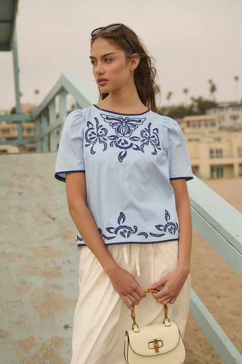 Jocie Embroidered Puff Sleeve Top